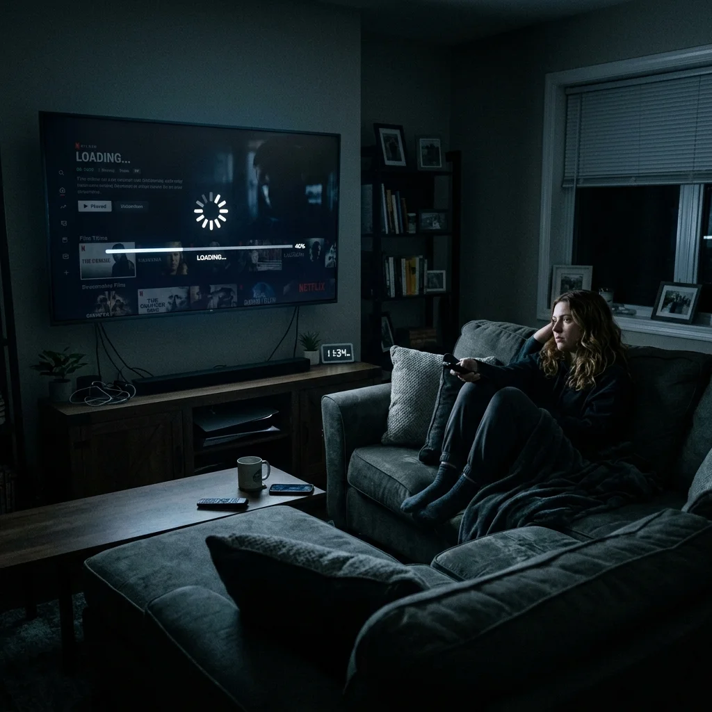 Gamers staring at a loading screen on a smart TV