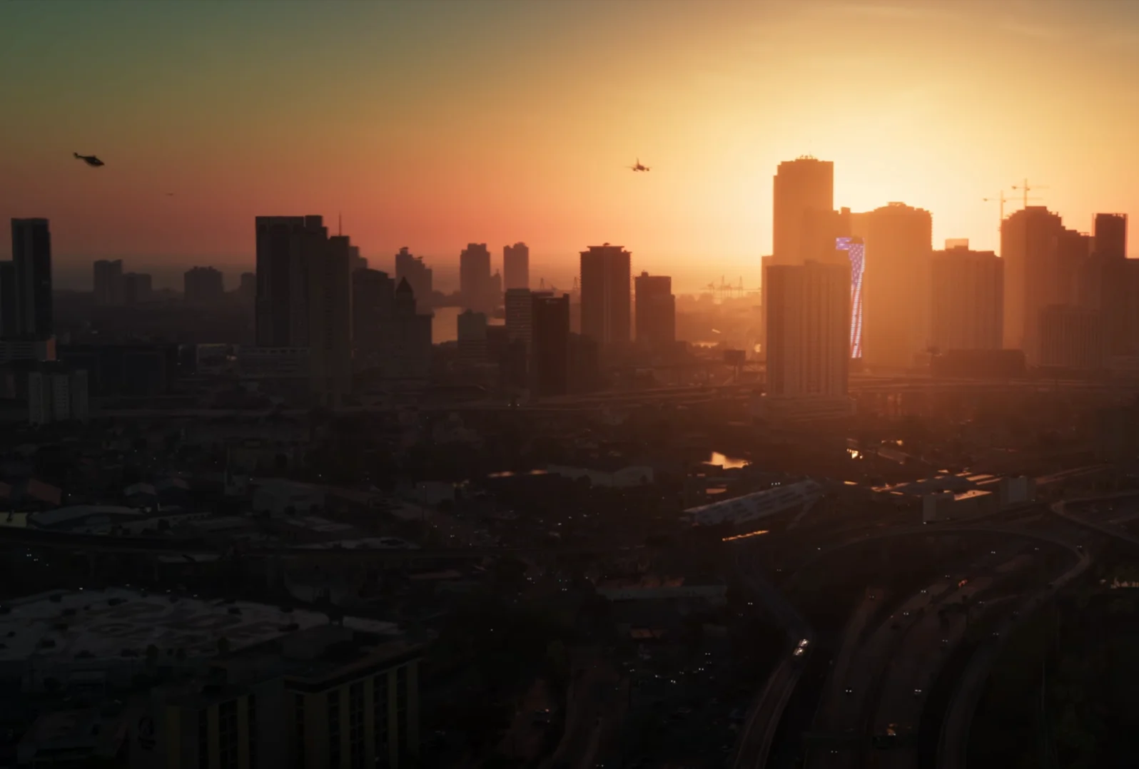 GTA 6 Real Extended Look Snapshot - Vice City Golden Hour Skyline and Highway Infrastructure