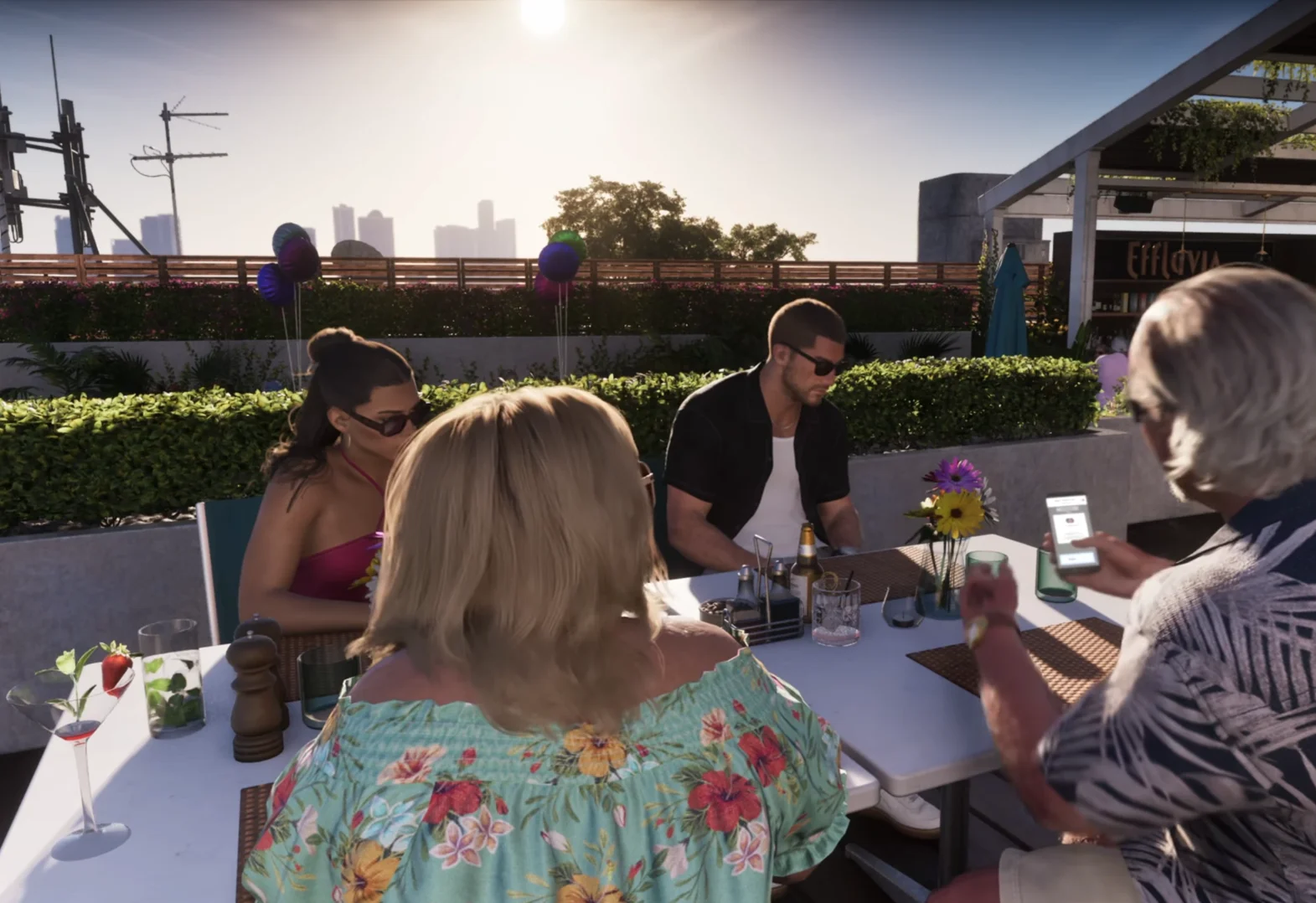 GTA 6 Real Extended Look Snapshot - Jason and Lucia at Vice City Rooftop Club