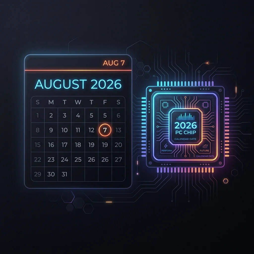 Calendar page showing August 7, 2026, with a glowing PC computer chip