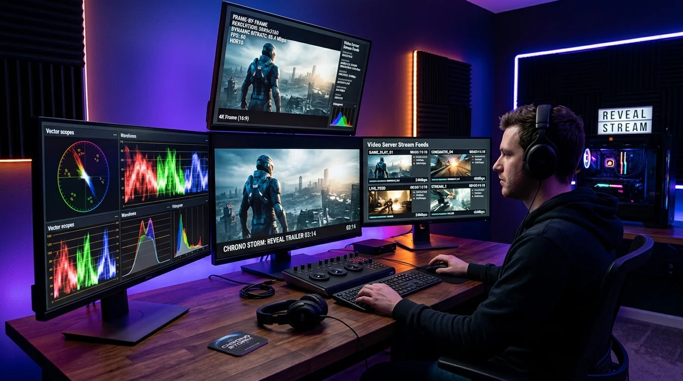 High Bitrate Multi-Monitor Video Stream Studio Analysis Setup