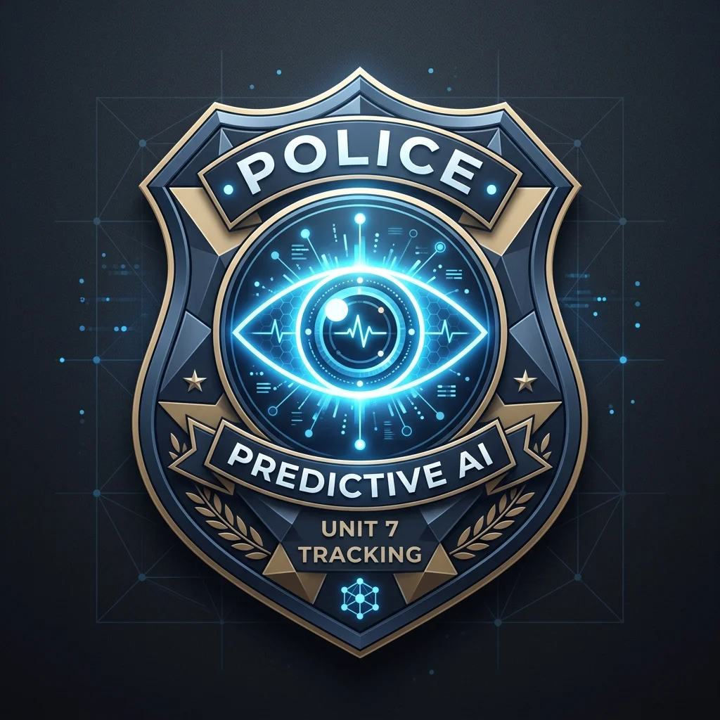 A glowing digital police badge