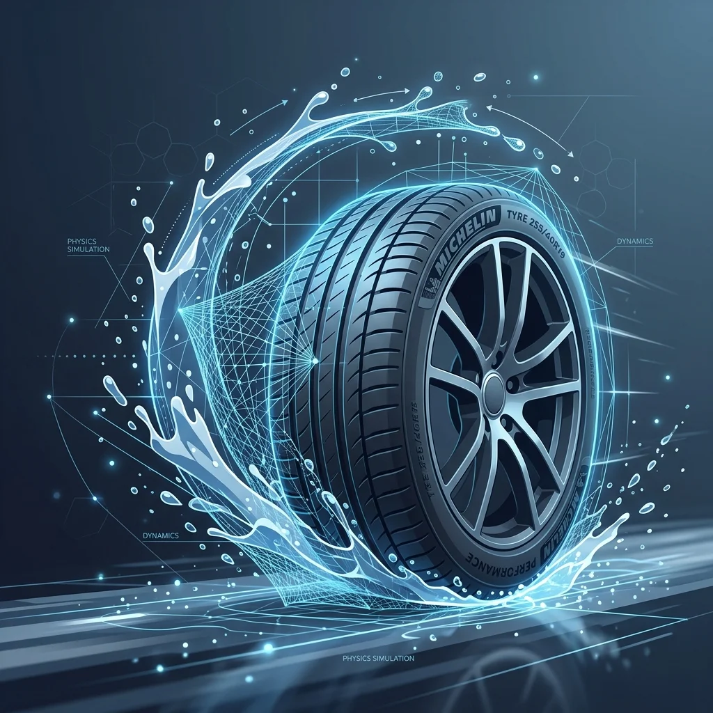 Car tire splashing with wireframe physics lines