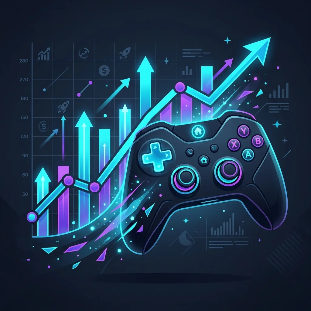 Soaring sales chart morphing into a video game controller